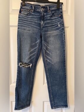 American Eagle Outfitters Dark Blue High-Rise Ripped Jeans